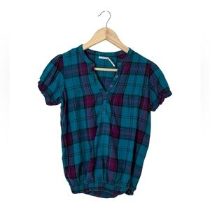 Kimchi Blue blue pink plaid short sleeve top‎ small